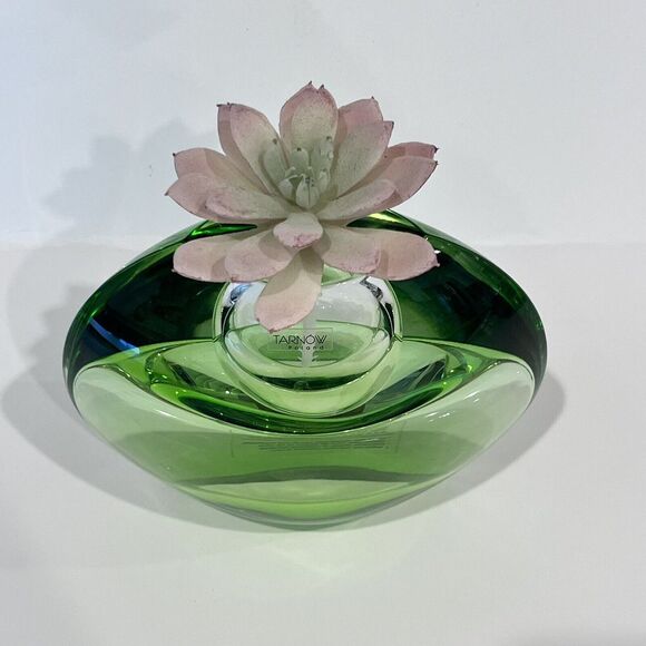 Vintage Tarnow Oil Scent Vase Emerald Green Crystal Glass Poland Double Sided - Picture 14 of 16